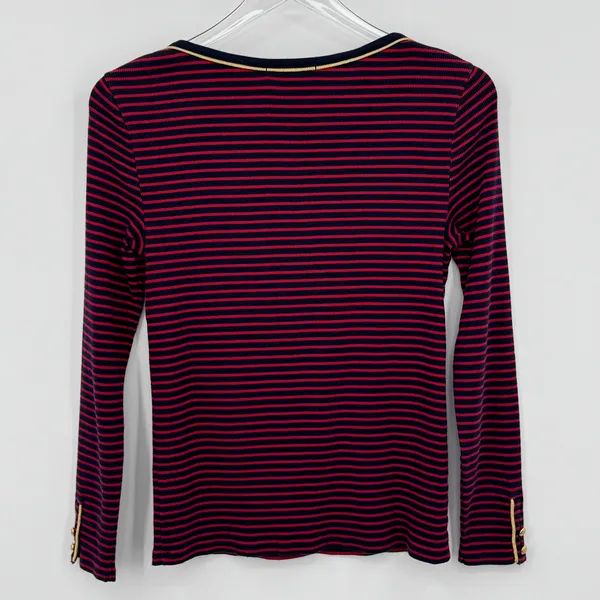 Ralph Lauren LRL blouse women's M striped red navy boatneck button cuff nautical - Image 3