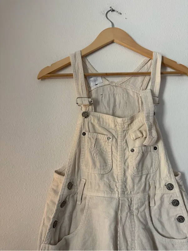 Neutral Cream Women's corduroy Overalls with Adjustable Straps - Image 7
