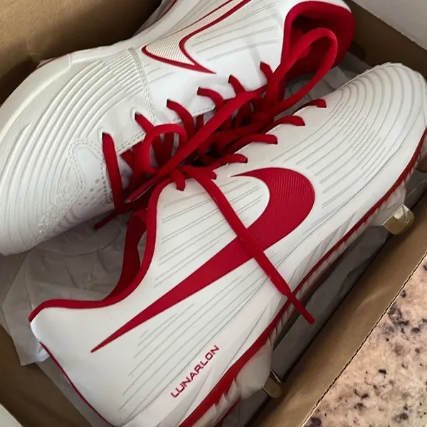 Nike Women’s‎ Cleats Lunarlon Size 8.5 White/Varsity Red New - Image 3