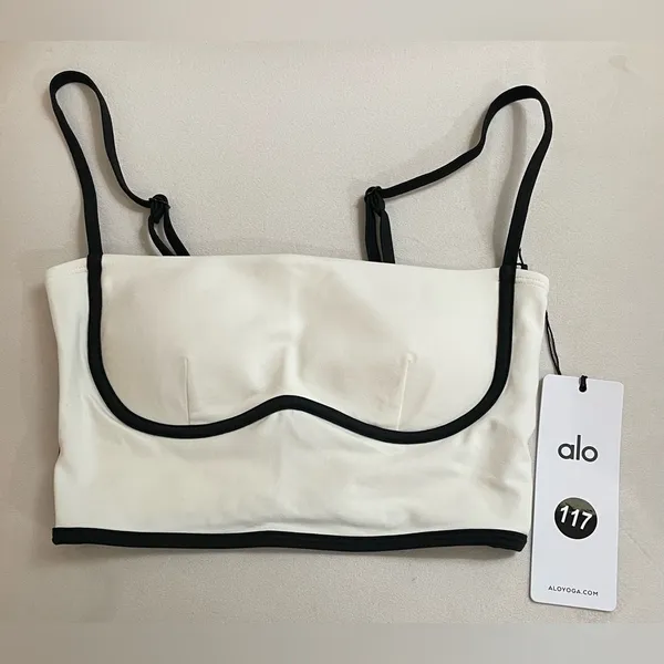 Alo Yoga NWT Airbrush Streamline Bra Tank Top Ivory Black Size S - Image 6