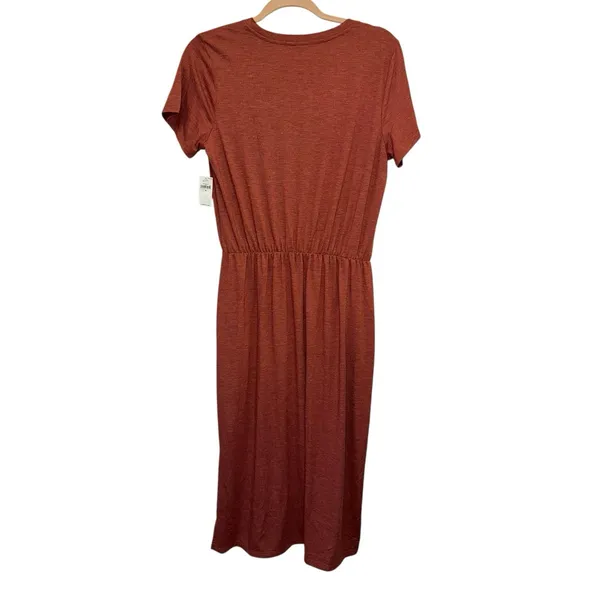 NWT Old Navy Midi Dress Medium Tierra Red‎ T-Shirt Dress Side Slit Casual - Image 3