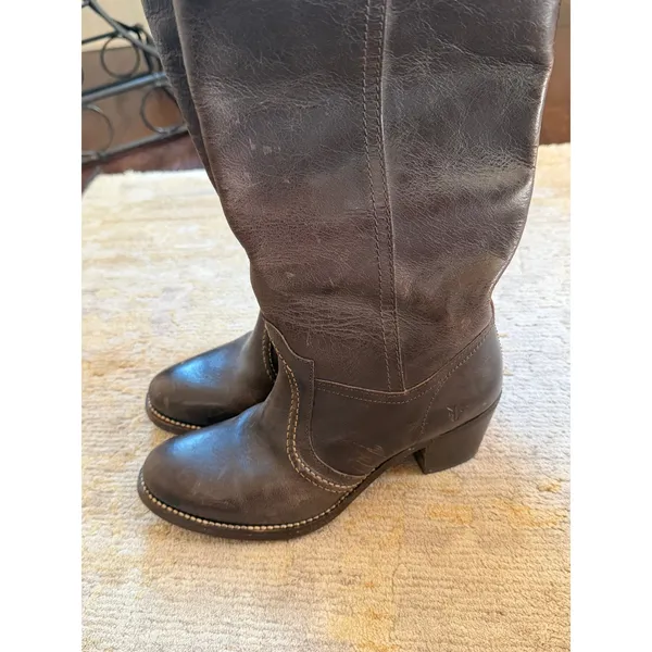 Frye Jane Stitch Boots Womens Sz 7 Brown Leather Riding Knee High Block Heel - Image 3