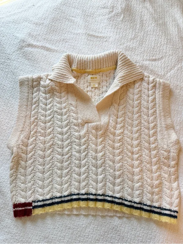 Maeve Collared Polo Cable-Knit Sweater Vest Wool Blend - Image 2