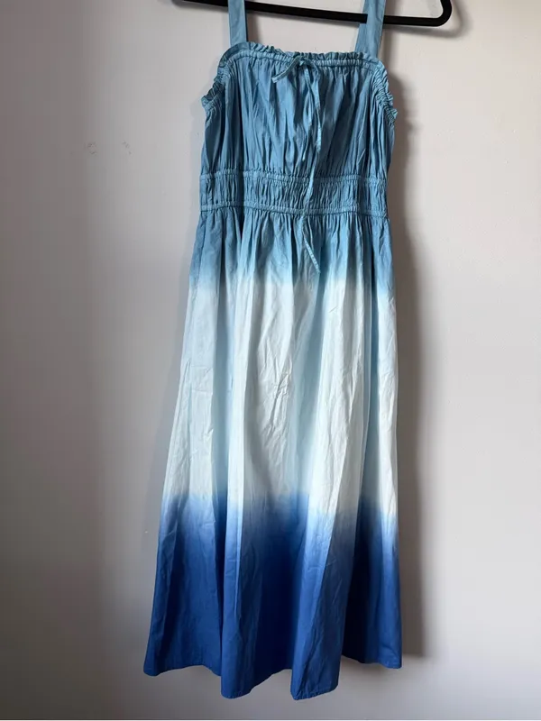 J. Crew Cotton Dip Dye Ombre Blue Maxi Sundress Comfy Blue White Boho Size M - Image 2