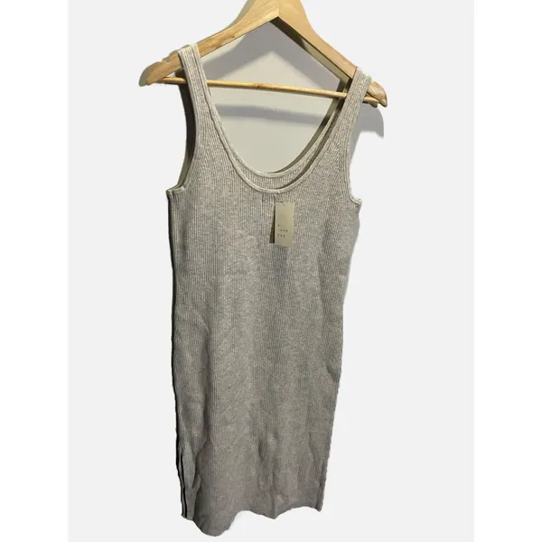 A New Day‎ Ribbed Tank Dress Womens XL Gray Midi Bodycon Side Slit Minimalist - Image 3