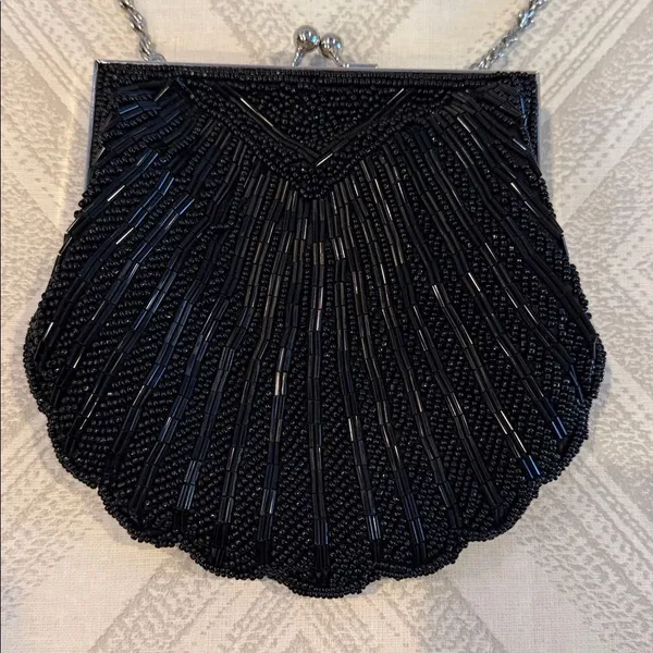 Apt. 9 Black Beaded Evening Bag Silver Chain Small Formal Clutch - Image 2
