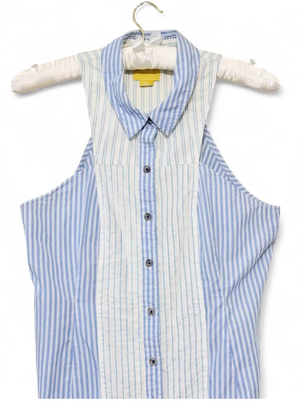 Anthropologie Maeve Sleeveless Collard Stripped Button Down Halter Blouse Size12 - Image 6