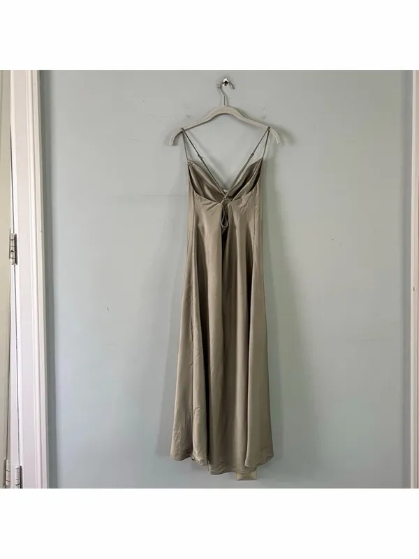 Show Me Your Mumu Verona Cowl Moss Green Luxe Satin Midi Bridesmaid‎ Dress - Image 5