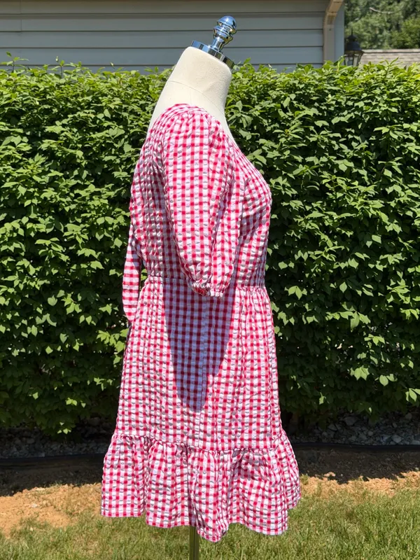 NEW LOFT Red‎ Gingham Tie Back Puff Sleeve Cottagecore Picnic Dress Outdoor Farm - Image 4