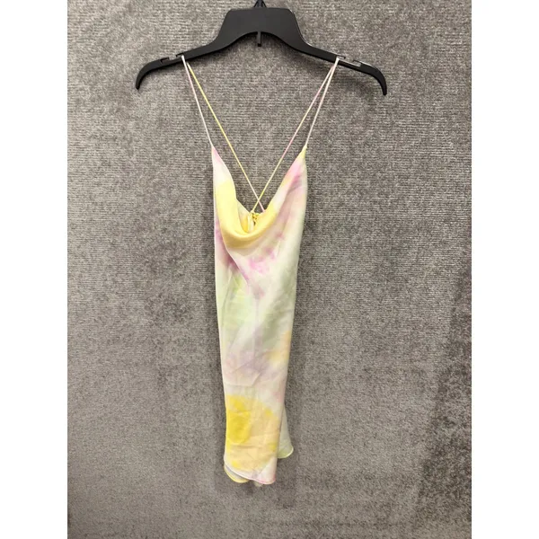 Zara Women Mini Dress Small Multicolor Tie Dye Satin Effect Cowl Neck Open Back - Image 7