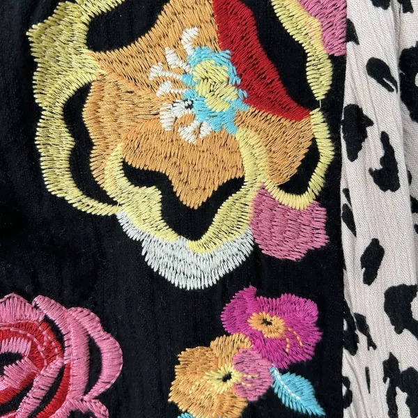 Savanna Jane Size L Blouse Leopard Print Embroidered Floral Top Boho Women's - Image 7