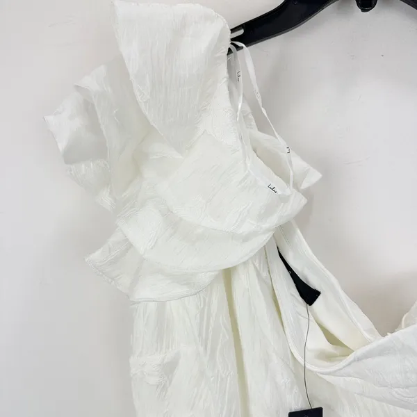 Lulus Sweet Definition White Burnout Ruffled One-Shoulder Midi Dress Large NWT - Image 13