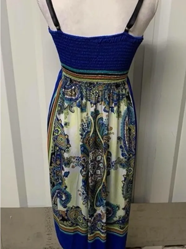 Boho Sundress Summer Vacation Casual Y2K Retro Blue Women's Large - Image 3