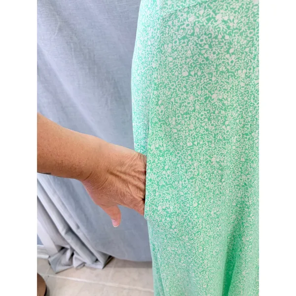 Aura Womens Mint Green Floral Button‎ Front Maxi Dress Cap Sleeve Pockets XS - Image 7