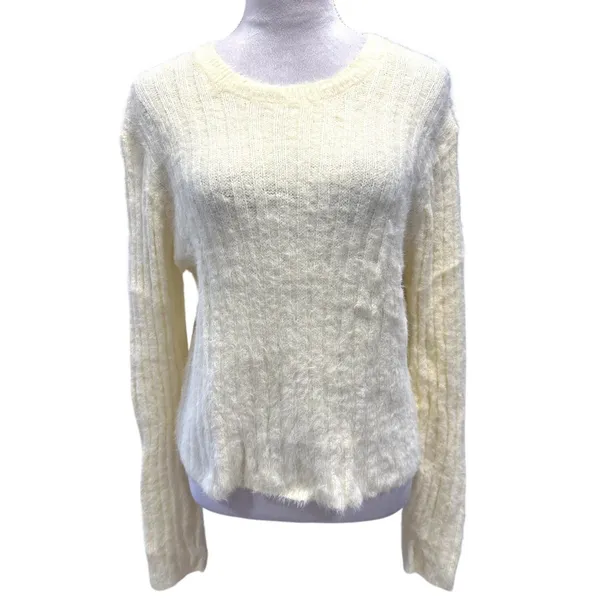 Cotton Emporium Light Yellow Ribbed Knit Sweater Cozy Chunky Cottagecore L NWOT - Image 2