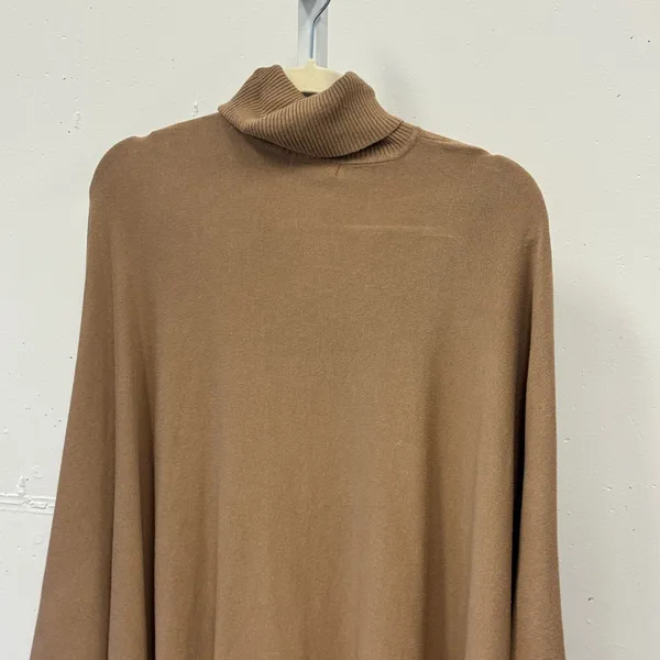 Alfani Turtleneck Batwing Sleeve Poncho Sweater Small Button Detail Tan Brown - Image 4