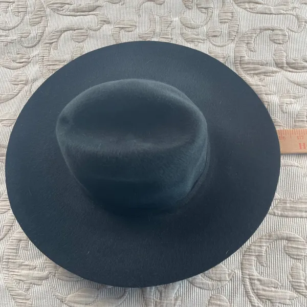Zara Black Wide Brim Fedora Hat Wool Felt Pinched‎ Crown Buckle Band Size M 58cm - Image 4
