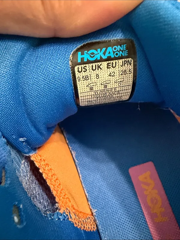 Hoka Blue Running Shoes with Pink Logo and Orange Accents in fair/ good condi - Image 3