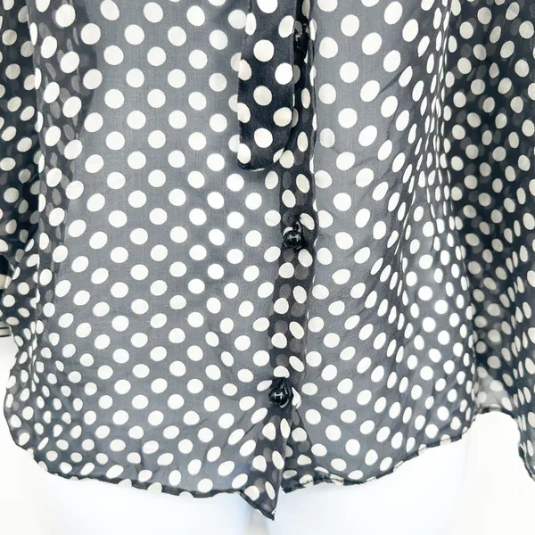 Milly Womens Retro Black White Polka Dot Silk Tie Neck Parisian‎ Chic Blouse 6 - Image 4