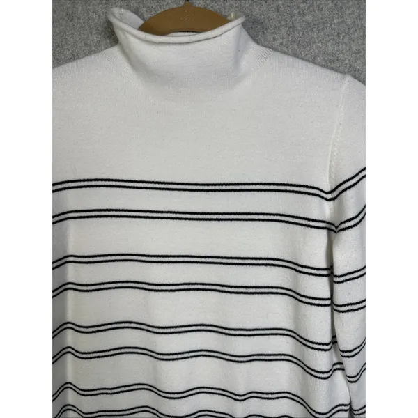 French Connection Medium Sweater Striped Mock Neck White‎ Black Long Sleeve - Image 7
