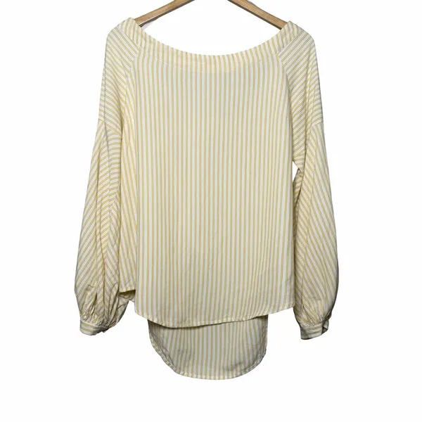 Maeve Anthropologie Clotille Off Shoulder Blouse Yellow Stripe Linen Blend Sz 14 - Image 3