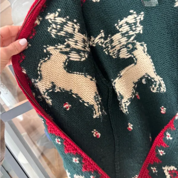 Vintage Ralph Lauren Hand Knit Wool Fur Collar Reindeer Christmas Sweater zipup - Image 9