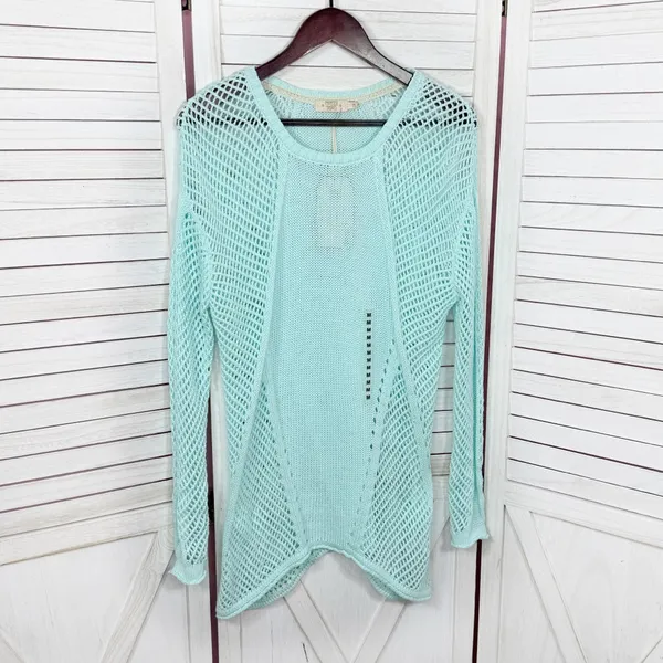 Paradise Shores Open Knit Mesh‎ Beach Sweater Swim Cover Aqua Green Medium - Image 7