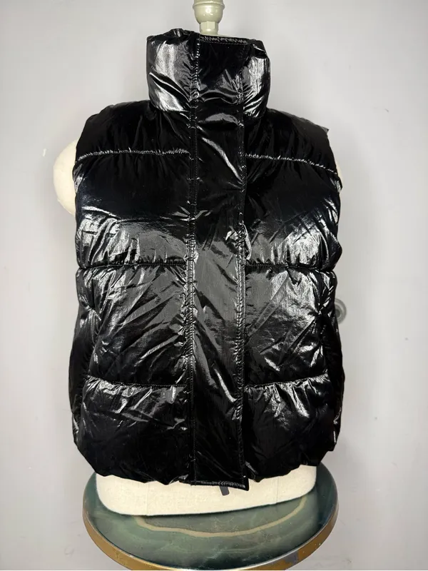 PINK Victoria's Secret Black Shiny Quilted Puffer Vest - Image 5