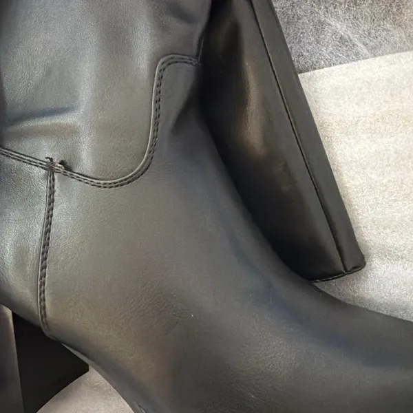 NEW Vegan Leather pointed Toe Mid Chunky heel zipper Knee High Boots 8 - Image 7