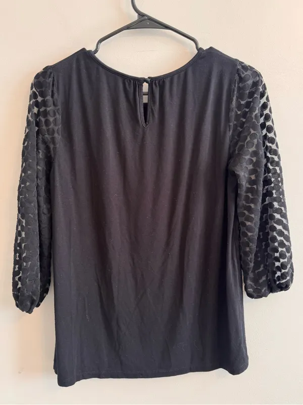 Boden Black Sheer Polka Dot Sleeve Blouse Women’s US 6 - Image 3