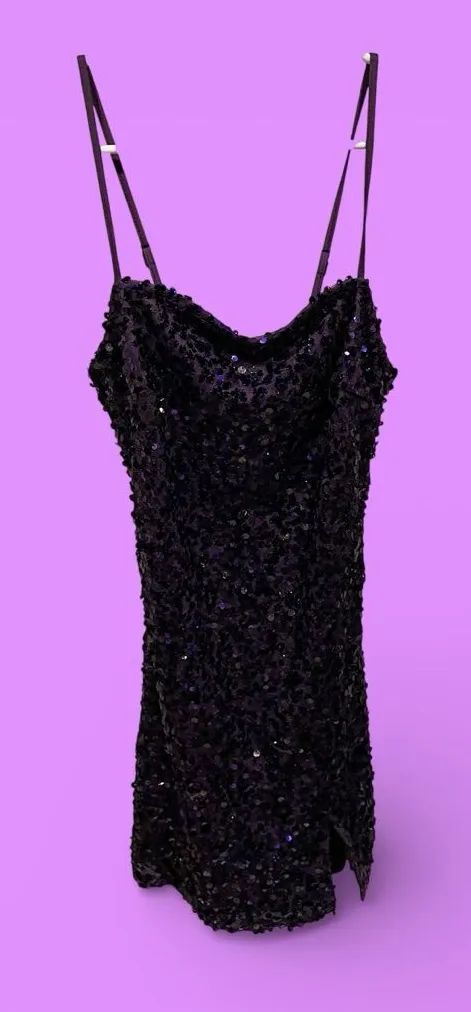 Cute NWT purple sequin stretchy corset back mini dress sexy club prom coquette - Image 2