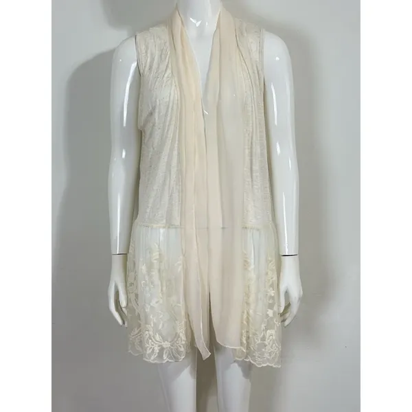 Long Vest Duster Women L Ivory Ethereal Boho Cottagecore Festival Layering NWT - Image 3