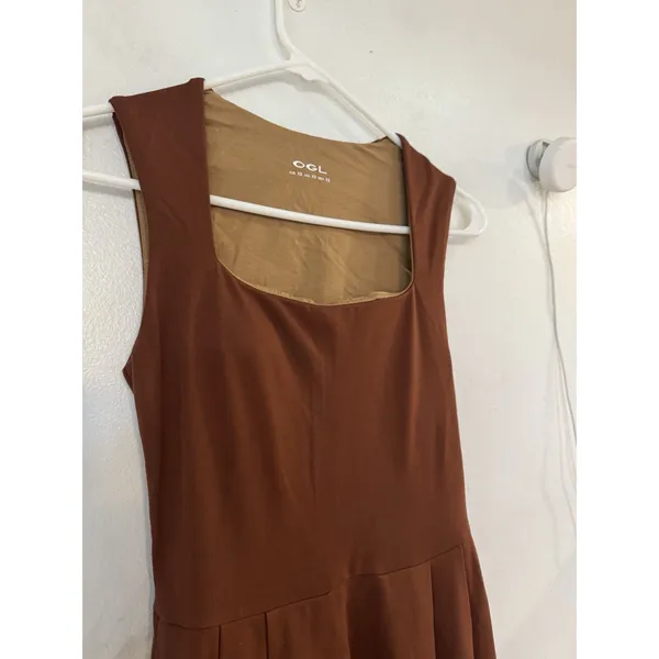 NWT OGL The Anytime Bra Ponte Knit Midi Dress Sz XS Cherry Wood Brown Stretchy - Image 4