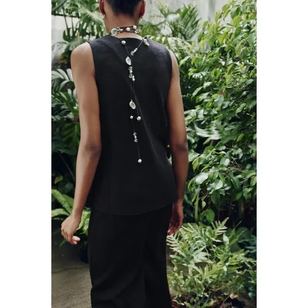 Zara Shirt Women Small Gray Crew Neck Sleeveless Knit Side Slit Tank Top Tunic‎ - Image 11