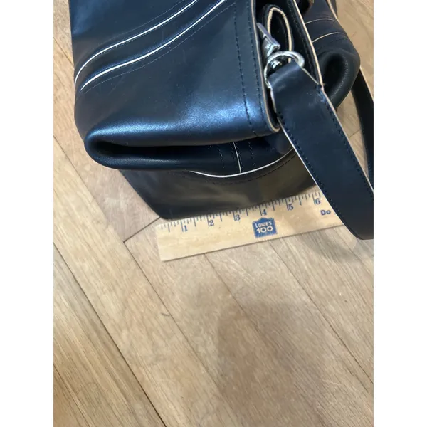 Ellen Tracy Black Leather Tote Bag Satchel Contrast Piping Silver Hardware - Image 13