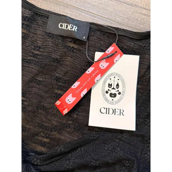Cider Black Sheer Floral Lace Tie Front Long Bell Sleeve Festival Top Small - Image 4