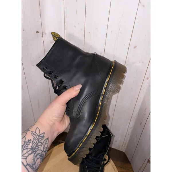 Dr. Martens Boots Womens 7‎ Black 1460 W Smooth 8 Eye Lace-Up Yellow Stitch Gum - Image 8