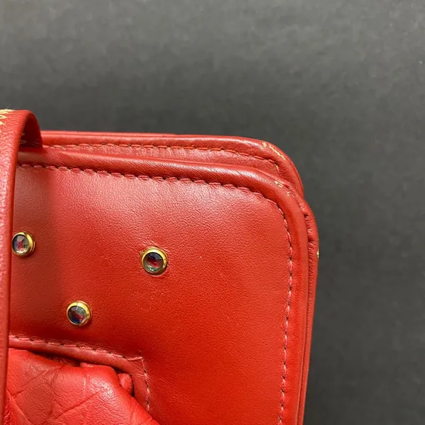 Vintage 90's Red Faux Alligator Shoulder Bag Purse Snap Puffy - Image 9