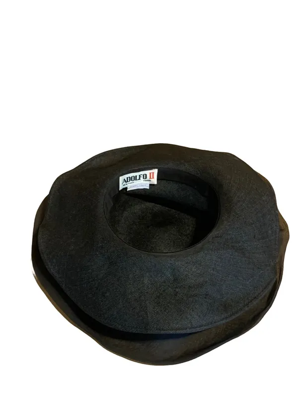 Vintage Adolfo Ii Black Wide Brim Linen Hat With Striped Bow - Image 9