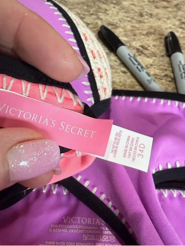 Victoria's Secret Purple Bikini Set with Black & Coral Accents - Image 11