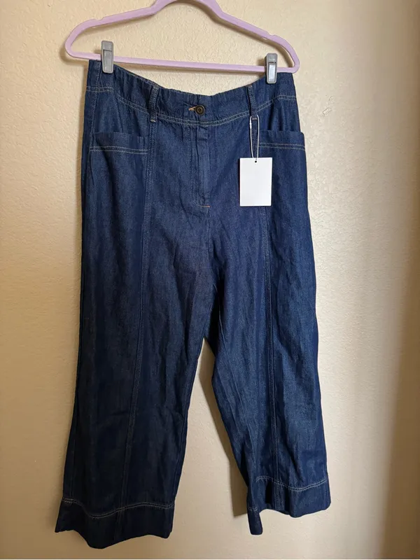 MAYE Goldie Wide Leg Crop Jeans Sz XL Indigo Blue NEW - Image 4