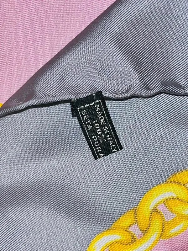 CELINE Paris Silk Scarf Pink Gold Chain Print Square - Image 2