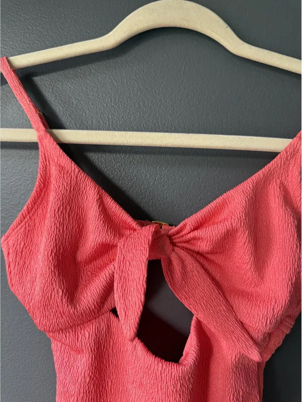 Shade & Shore Coral Cutout Tie-Front One-Piece Swimsuit XS - Image 4