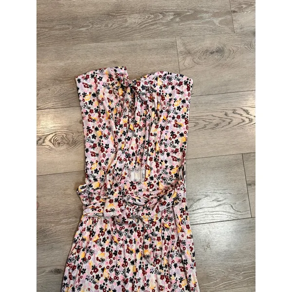 Free People Vibe Check Floral Wide Leg Jumpsuit‎ Mock Neck Tie Waist Medium M - Image 7