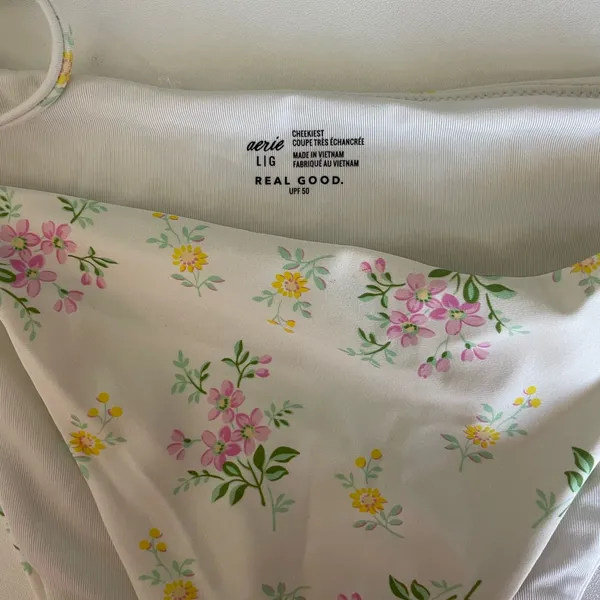 Aerie White Floral 2-Piece Swimsuit - Adjustable Tie-Side String Bikini - Image 3