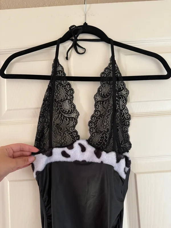 Yandy Cow Print Lace Halter Bodysuit - Image 4
