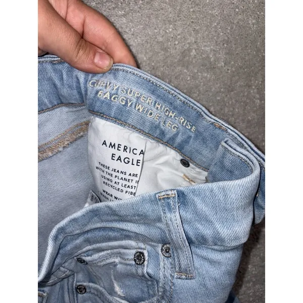 american‎ eagle curvy super high rise baggy wide leg 2 Reg Distressed - Image 4