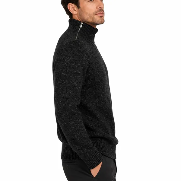 Banana Republic Men’s Mock Neck Zip Shoulder Knit Sweater Black Gray Size Large - Image 3