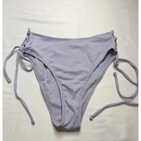 ZAFUL Womens Lavender Ribbed Tie Front High Waisted Two Piece Bikini Set Size S - Image 5