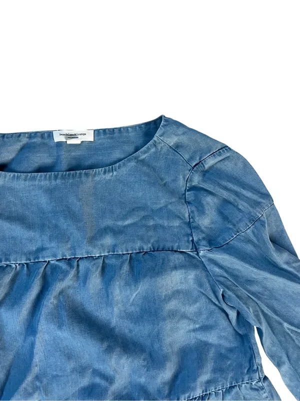 beachlunchlounge Light Blue Tiered Denim Dress with Bell Sleeves - Image 6